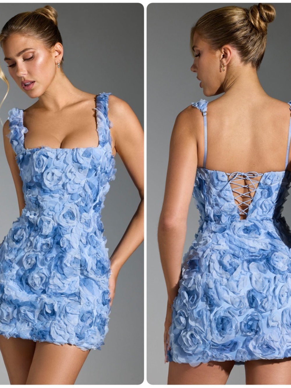 NWT Oh Polly Posy Blue 3D Floral Appliqué Corset Mini Dress